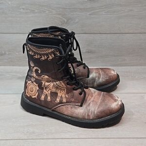 Elephant Women Y2K Moto Hobo Aztec Boho Shoes boots sz 8